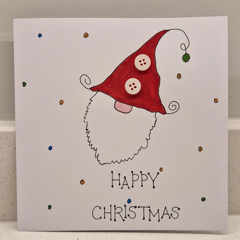 Santa 'Happy Christmas' Christmas card watercolours & buttons