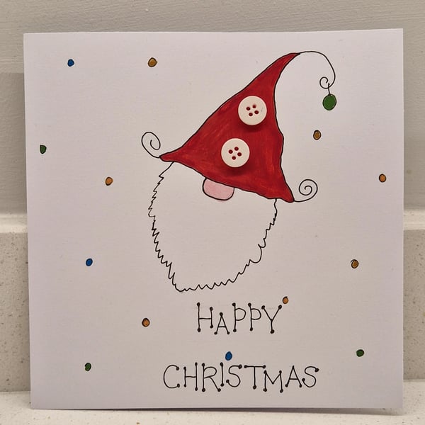 Santa 'Happy Christmas' Christmas card watercolours & buttons