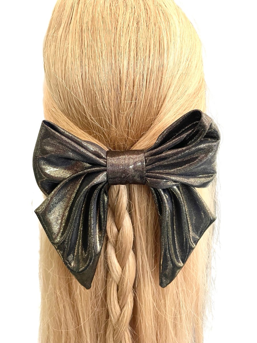 Liquid metal gold barrette hair bow clip for women