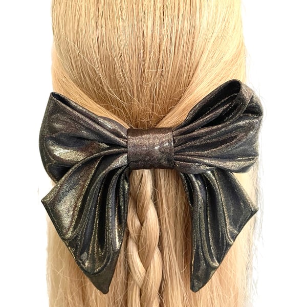 Liquid metal gold barrette hair bow clip for women