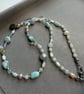 Handmade Larimar, Aquamarine & Pearl Choker – Natural Gemstone Necklace - Image 4