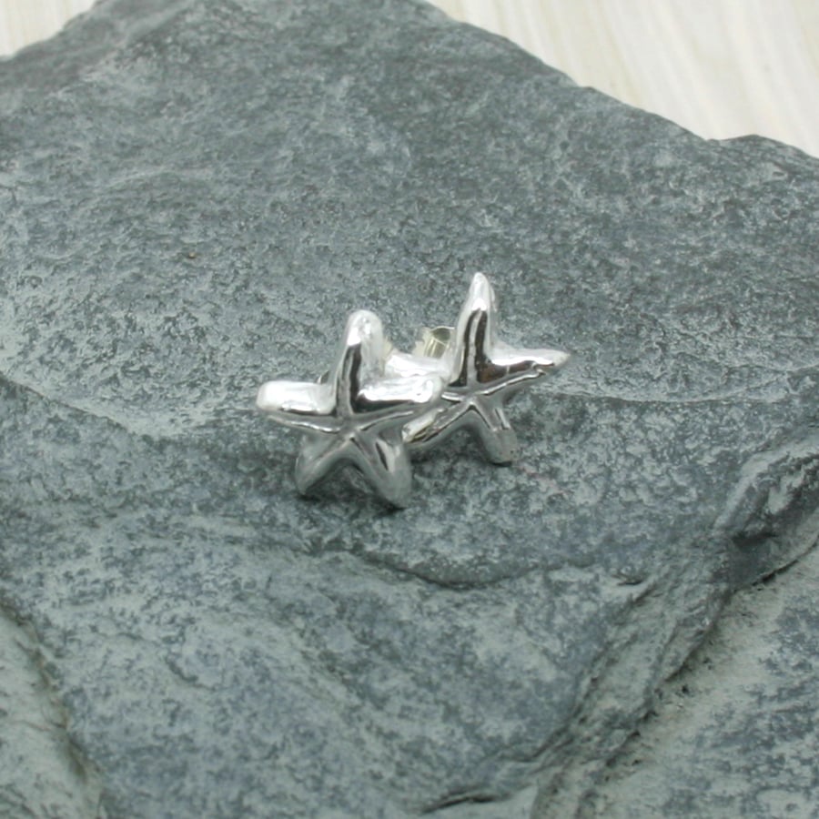 Sterling silver starfish stud earrings