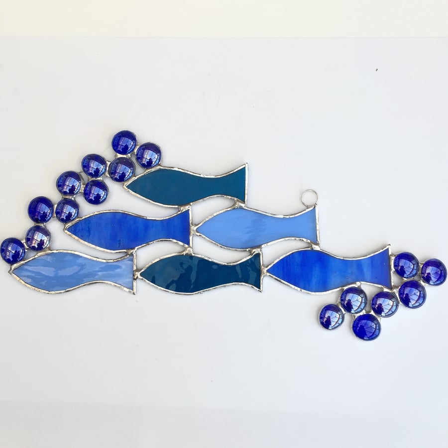Stained Glass Shoal of Fish Suncatcher - Handmade Hanging Decoration 