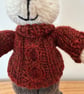 Small Hand Knitted Rabbit in Rust Sweater and Trousers  - Image 3