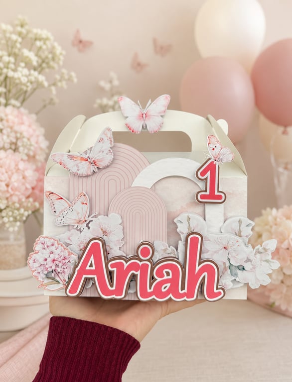 6 Personalised Butterflies party boxes, party bags