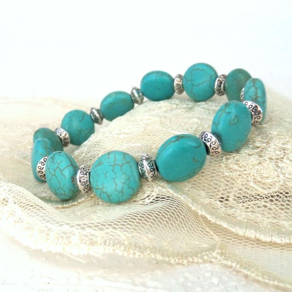 Turquoise blue coin stretchy bracelet