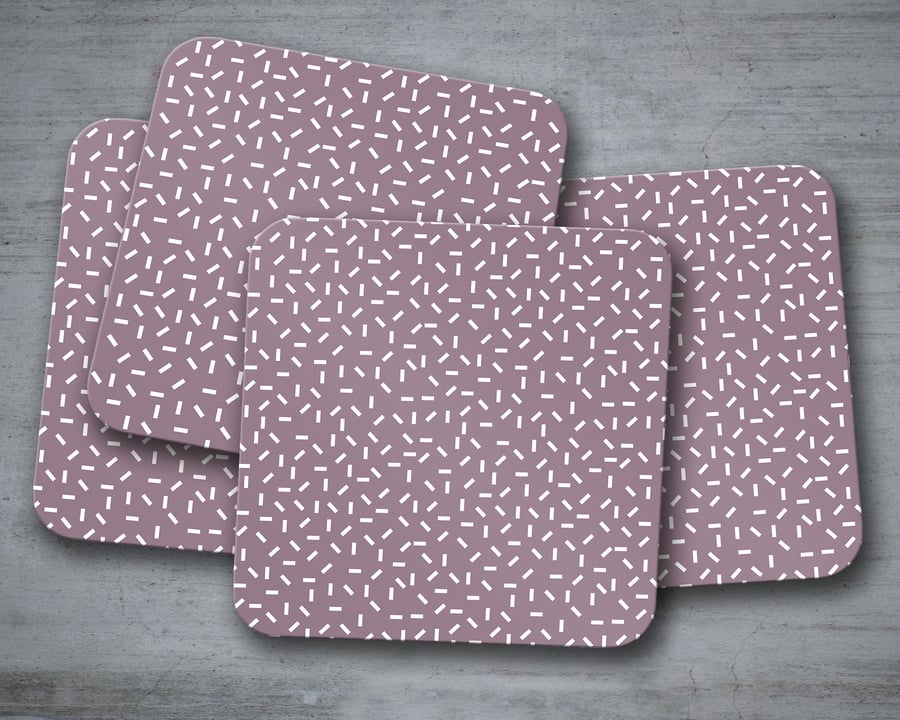Set of 4 Purple Coasters with a Geometric Design, Drinks Mat