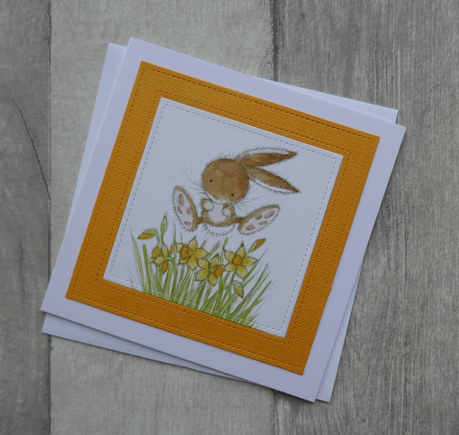 Bunny with Daffodils - Cute Easter Card