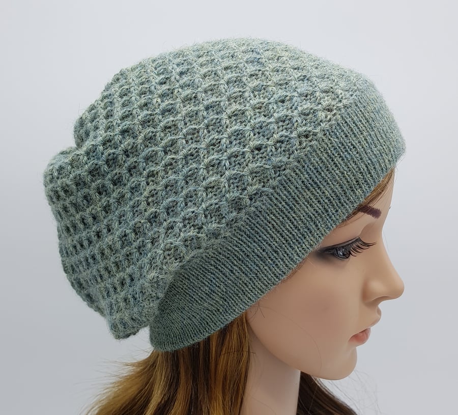 Alpaca beanie hat, handmade knitted baggy beret, fall tam for women