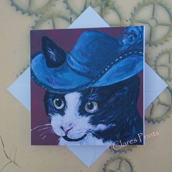 Musketeer Kitty Blank Greeting Card From my Original Acrylic Painting Cat