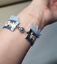 Upcycled Denim Cuff Bracelet with Pastel Floral Appliqué Ribbon - Free Postage - Image 4