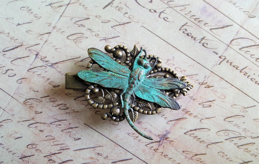 Steampunk Dragonfly Verdigris Hair Grip