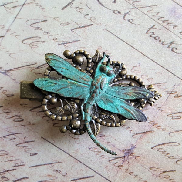 Steampunk Dragonfly Verdigris Hair Grip
