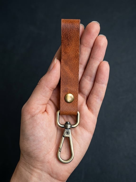 Cognac Tan Full Grain Leather Belt Loop Key Holder Brass Snap Hook UK