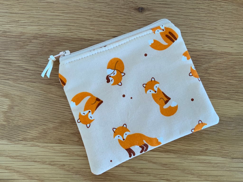 Fabric Coin Purse, Money Pouch, Zipped Purse, Purse, Card Holder, Fox