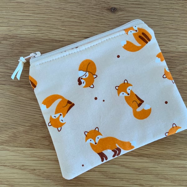 Fabric Coin Purse, Money Pouch, Zipped Purse, Purse, Card Holder, Fox