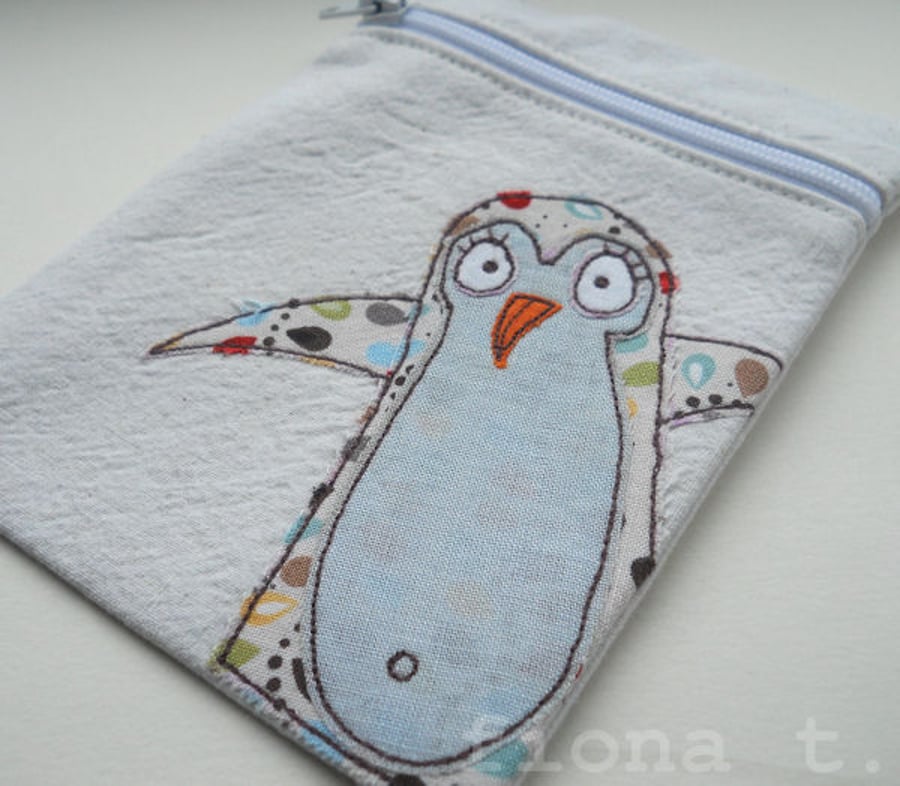 embroidered penguin gadget case