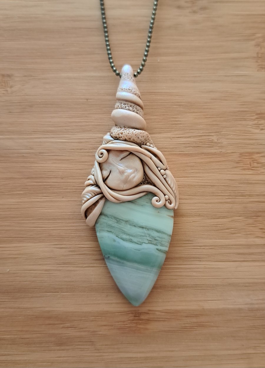 Larsonite Crystal and Polymer Clay Goddess Pendant 