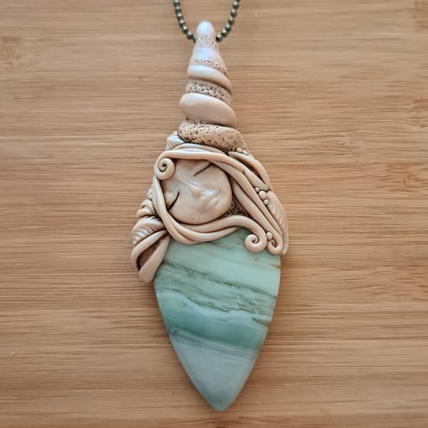 Larsonite Crystal and Polymer Clay Goddess Pendant 