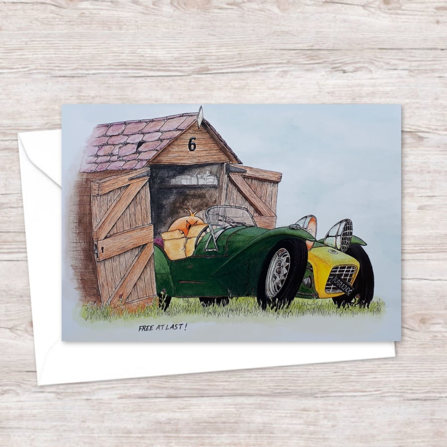 Shed Finds Greeting Car: Hand Drawn Nostalgic Illustration (302)