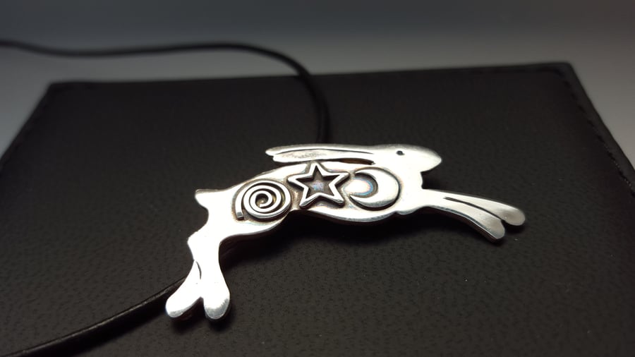 Orion - silver leaping hare pendant