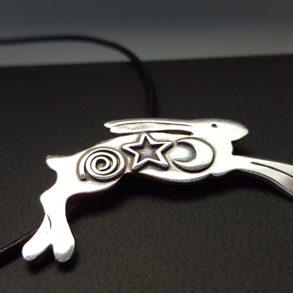 Orion - silver leaping hare pendant