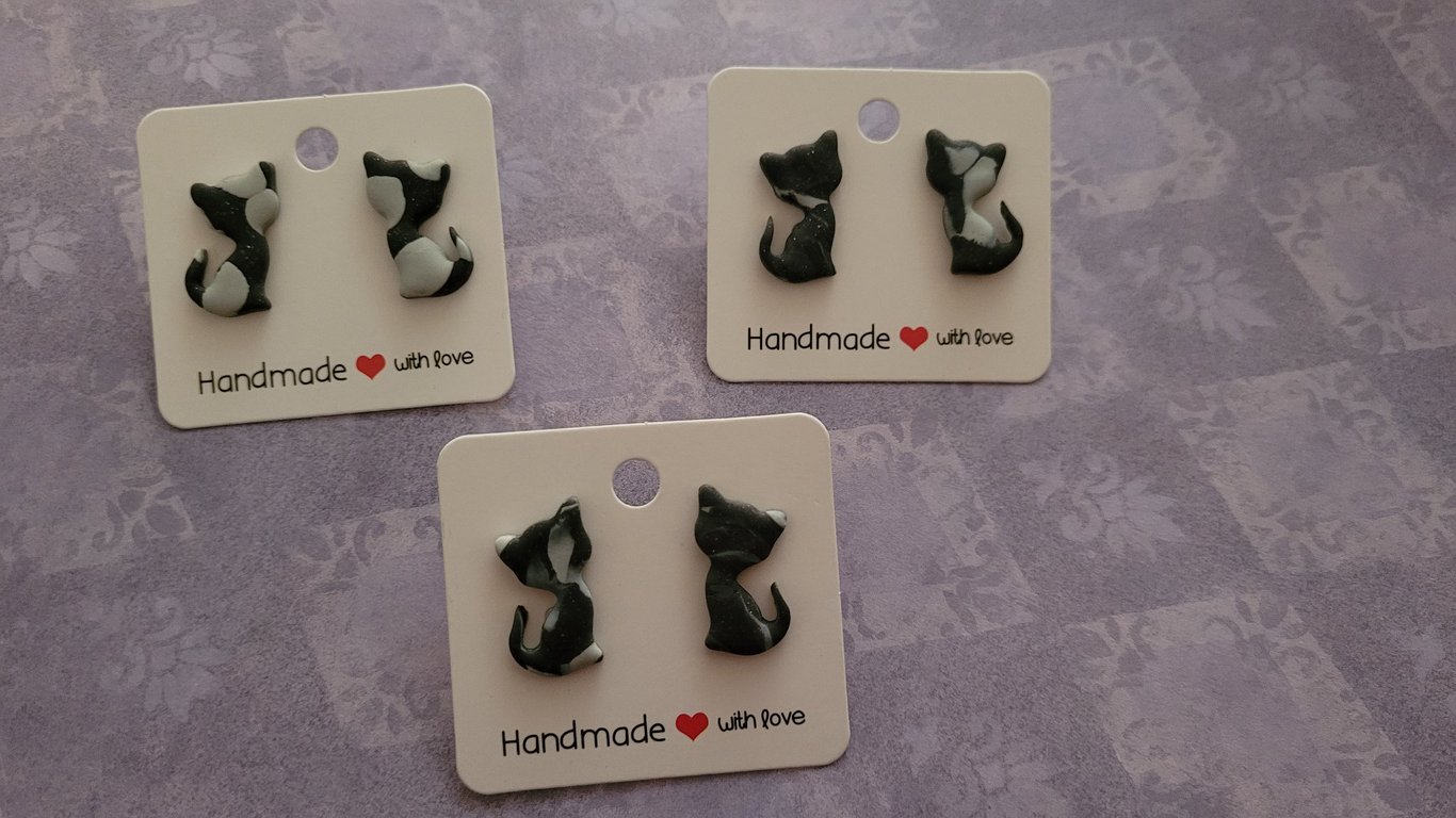 Handmade Polymer Clay Cat Earrings. 316 Surgical Stainless Steel