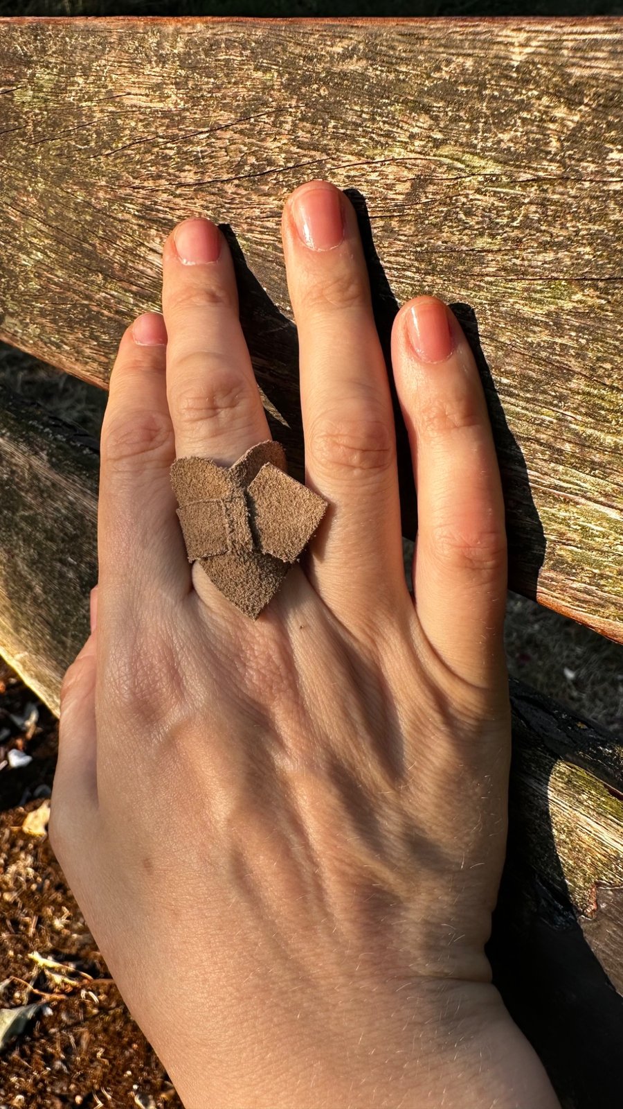 Upcycled Brown Leather Heart Ring & Mantra Pouch