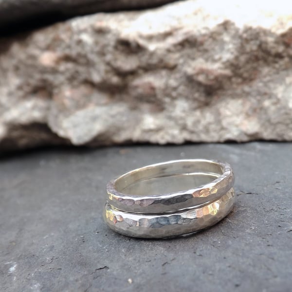 Handmade Silver Meteorite Wedding Rings