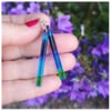 turquoise, green and purple glass earrings on sterling silver hooks