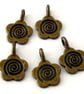 5 x Bronze Tone Flower Charms - Glue on Bails - Image 1