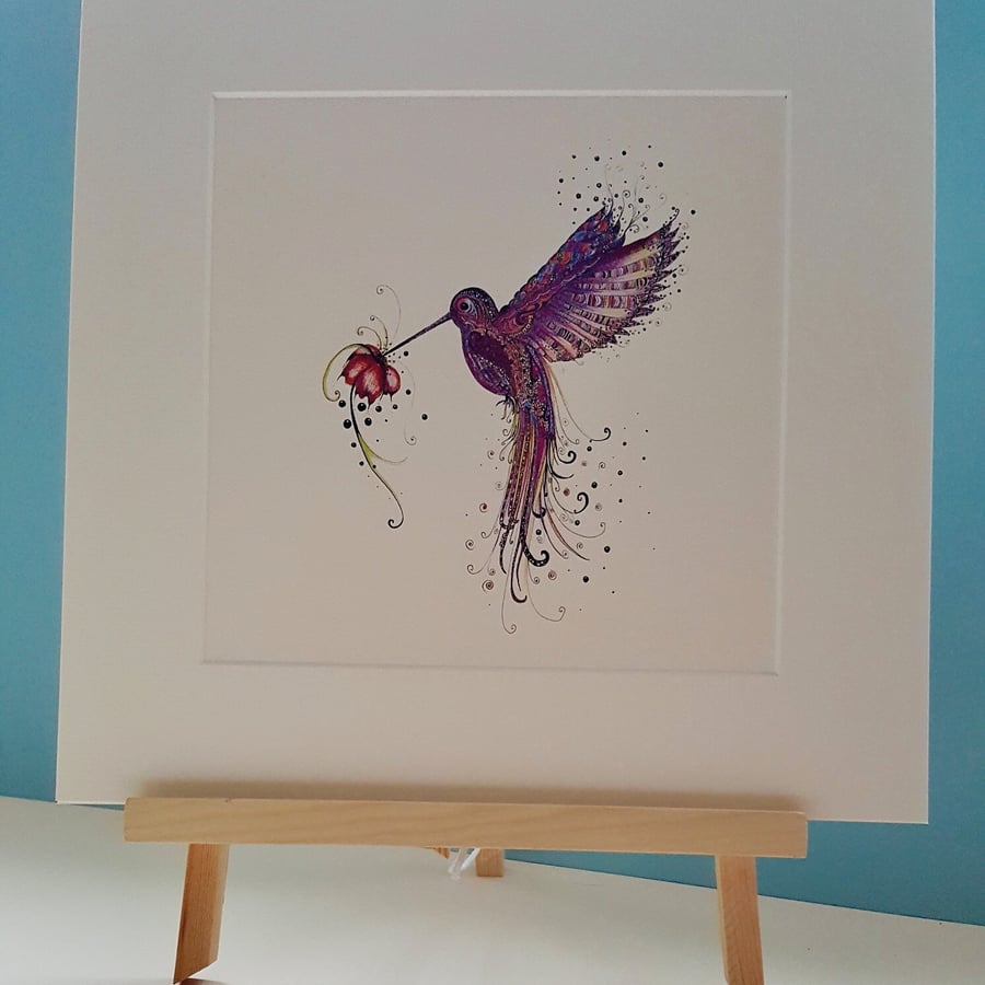 10 x 10” Pink Hummingbird Print