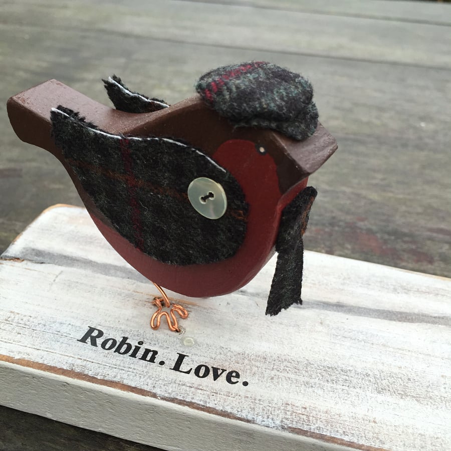 Handmade Robin Redbreast in Tweed 