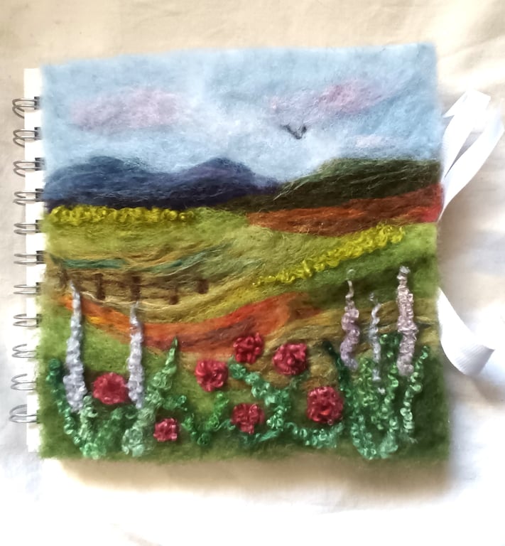 Needle Felted cover 6 inch sketchbook, art journal, garden journal