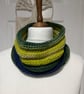 Hand Knitted Cowl Neck Warmer: Chunky Wool Navy & Lime 60 x 22cms