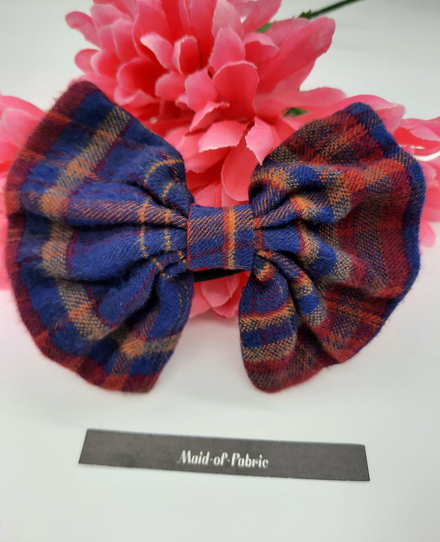 Hair bow bobble,  soft dark tartan,  3 for 2 offer. 