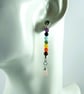 Earrings, Sterling Silver Long Droppers with a Rainbow of Gemstones - Image 5