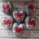 Welsh Dragon Heart Hanging Decoration, Stuffed Heart, Welsh Gift for him, 
