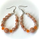 Orange Striped Beaded Hoop Earrings