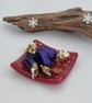 Snowflakes Fused Glass Trinket Dish-Tealight Holder - Red and Gold - Image 4