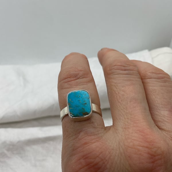 Blue Rectangle Turquoise Adjustable Ring