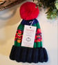 Designer Hand Knitted Ribbed Large Pom Pom Beanie Hat 1-2 Years size - Image 2