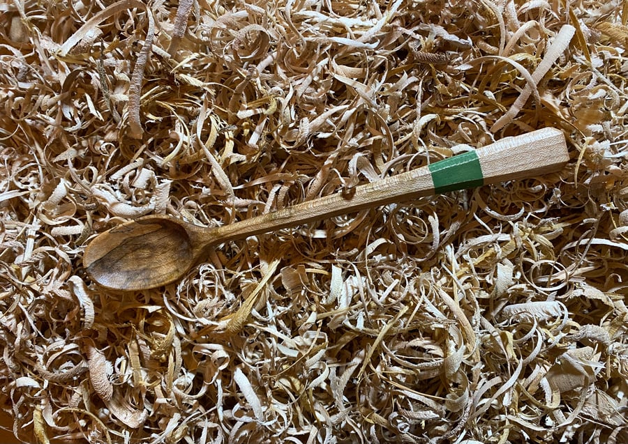 Sycamore Wood Long handled Teaspoon with green band handle
