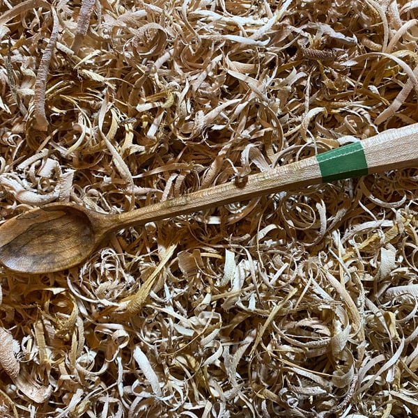 Sycamore Wood Long handled Teaspoon with green band handle
