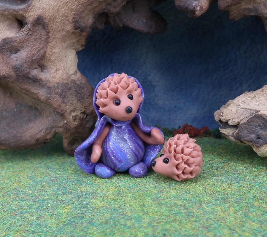 High'n'Over Hedgehog 'Humbell' with baby OOAK Sculpt by Ann Galvin Gnome Village