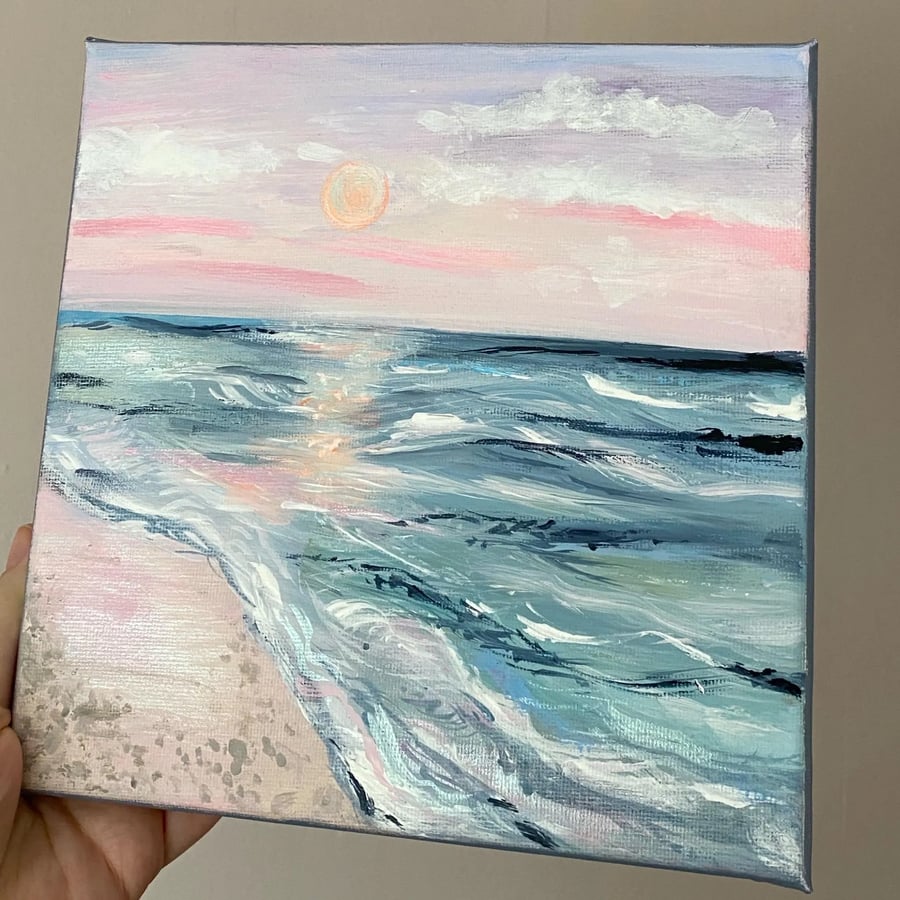 Beach Art - Original Painting - Acrylic Painting - Sea Ocean Art 8”