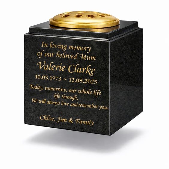  Personalised Granite Memorial Vase Plaque Grave rose bowl Cemetery Vase 