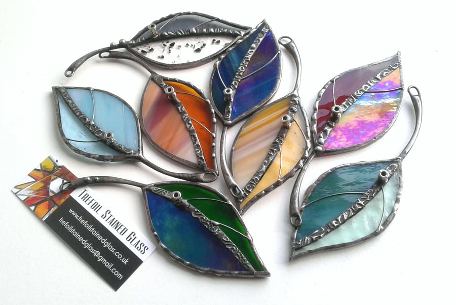Stained glass leaf incense holder with incense sticks