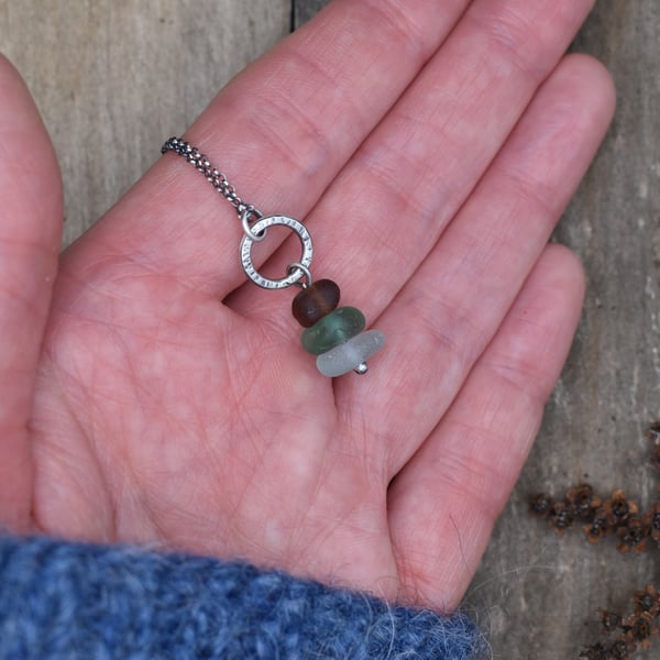 Sea Glass and Recycled Sterling Silver Stacked Necklace