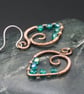 Copper Wire Wrapped Pendant & Earrings Set with Teal Glass Beads - Image 6